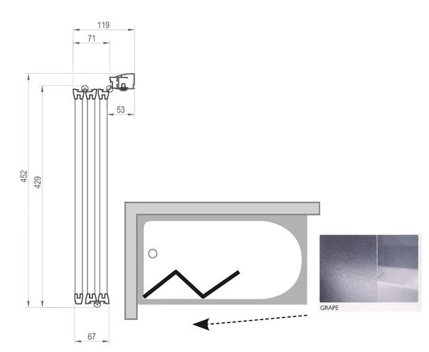 RAVAK VS3 130 vaňová zástena 130x140 cm, skladacia, biela/sklo grape 795V0100ZG Technický nákres