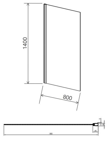 RAVAK PVS1 80 vaňová zástena 80x140 cm, pevná, biela/sklo transparent 79840100Z1 Technický nákres