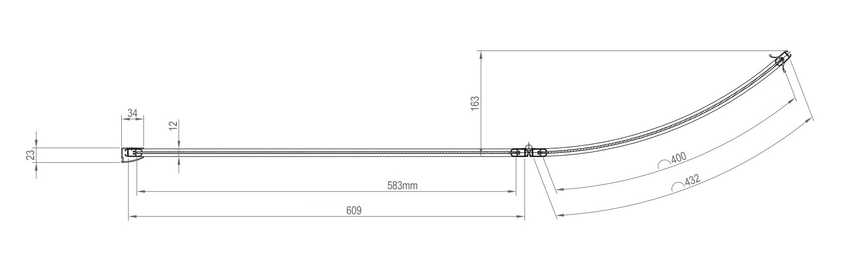 RAVAK ROSA VSK2 170 L vaňová zástena 109x150 cm, ľavá, skladacia, biela/plast rain 76LB010041 Technický nákres