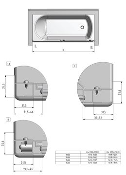 ROTH LEGA LLV2/1600 vaňová zástena 160x150 cm, posuvná, brillant/sklo transparent 572-1600000-00-02 Technický nákres
