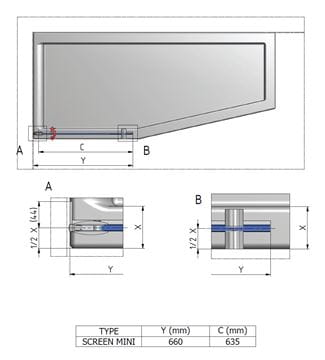ROTH PROJECT SCREEN MINI vaňová zástena 66x140 cm, lietacia, brillant / sklo transparent 217-7000000-00-09 Technický nákres