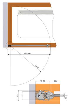 ROTH TOWER SWING/850 vaňová zástena 85x140 cm, lietacia, strieborná/sklo transparent 657-8500000-01-02 Technický nákres