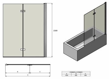CONCEPT 200 CONB2 vaňová zástena 120x150 cm, pravá, skladacia, chróm/číre sklo CONB2D1205007 Technický nákres