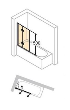 HÜPPE DESIGN PURE vaňová zástena 1000x1500 mm, ľavá, skladacia, strieborná lesklá/sklo číre 8P2301.092.322 Technický nákres