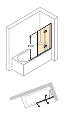 HÜPPE DESIGN PURE vaňová zástena 1000x1500 mm, pravá, skladacia, strieborná lesklá/sklo číre 8P2401.092.322 Technický nákres