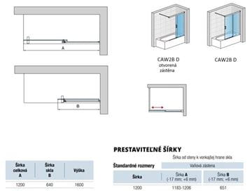 RONAL CADURA CAW2BD vaňová zástena 120x160 cm, pravá, posuvná, aluchróm/číre sklo CAW2BD 120 50 07 Technický nákres