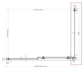 RAVAK BLIX BLPS 100 bočná stena 100x190 cm, bright alu/číre sklo 9BHA0C00Z1 Technický nákres