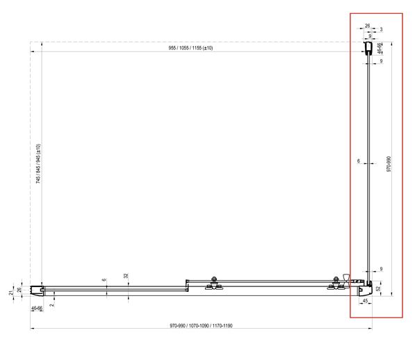 RAVAK BLIX BLPS 100 bočná stena 100x190 cm, satin/číre sklo 9BHA0U00Z1 Technický nákres