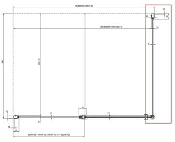 RAVAK CHROME CPS 90 bočná stena 90x195 cm, bright alu/číre sklo 9QV70C00Z1 Technický nákres