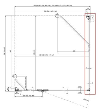 RAVAK SMARTLINE SMPS 90 L bočná stena 90x190 cm, chróm/číre sklo 9SL70A00Z1 Technický nákres