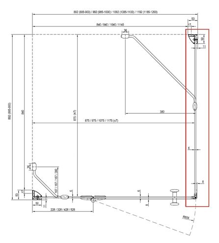RAVAK SMARTLINE SMPS 90 L bočná stena 90x190 cm, chróm/číre sklo 9SL70A00Z1 Technický nákres