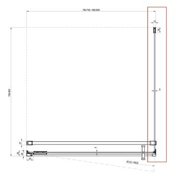 RAVAK COOL! COPS 80 bočná stena 80x195 cm, lesklý chróm/číre sklo X9VV40A00Z1 Technický nákres