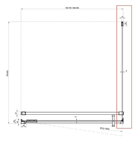 RAVAK COOL! COPS 80 bočná stena 80x195 cm, lesklý chróm/číre sklo X9VV40A00Z1 Technický nákres