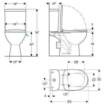 KOLO FREJA WC kombi, so sedadlom, hlboké splachovanie, dvojité splachovanie, zadný odpad, spodné napúšťanie L7922000U Technický nákres