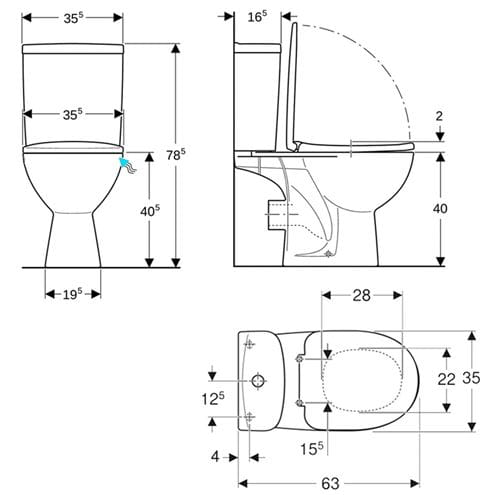 KOLO FREJA WC kombi, so sedadlom, hlboké splachovanie, dvojité splachovanie, zadný odpad, spodné napúšťanie L7922000U Technický nákres