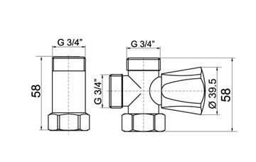 NOVASERVIS práčkový ventil 3/4"x3/4"x3/4", chróm Z250 Technický nákres