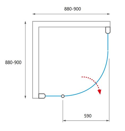 ROTH PROJEKT DENVER/900 sprchový kút 90x90 cm, R550, pivotové dvere, striebro/sklo rauch N0269 Technický nákres