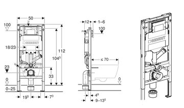 GEBERIT DUOFIX montážny prvok pre WC 112 cm, so splachovacou nádržkou Sigma 12 cm 111.364.00.6 Technický nákres