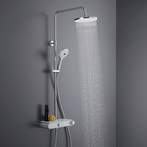 DURAVIT sprchový set s termostatickou batériou, horná sprcha, ručná sprcha s 3 prúdmi, teleskopická tyč, hadica, chróm/lesklá biela TH4380008005 Obrázek - fotka