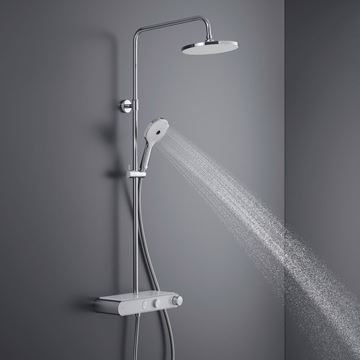 DURAVIT sprchový set s termostatickou batériou, horná sprcha, ručná sprcha s 3 prúdmi, teleskopická tyč, hadica, chróm/lesklá biela TH4380008005 Obrázek - fotka