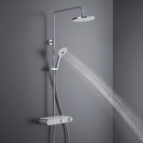 DURAVIT sprchový set s termostatickou batériou, horná sprcha, ručná sprcha s 3 prúdmi, teleskopická tyč, hadica, chróm/lesklá biela TH4380008005 Obrázek - fotka