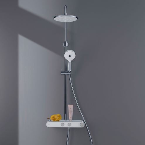 DURAVIT sprchový set s termostatickou batériou, horná sprcha, ručná sprcha s 3 prúdmi, teleskopická tyč, hadica, chróm/lesklá biela TH4380008005 Obrázek - fotka