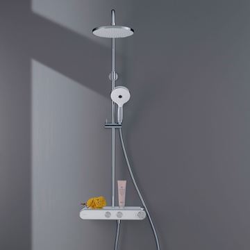 DURAVIT sprchový set s termostatickou batériou, horná sprcha, ručná sprcha s 3 prúdmi, teleskopická tyč, hadica, chróm/lesklá biela TH4380008005 Obrázek - fotka