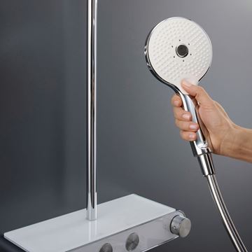 DURAVIT sprchový set s termostatickou batériou, horná sprcha, ručná sprcha s 3 prúdmi, teleskopická tyč, hadica, chróm/lesklá biela TH4380008005 Obrázek - fotka