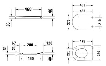 DURAVIT D-CODE WC sedadlo, lesklá biela 0028510000 Technický nákres