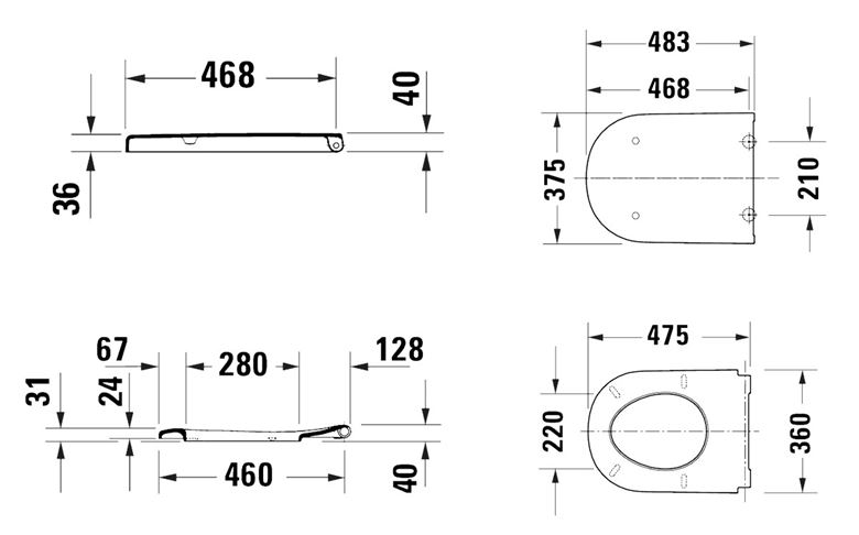 DURAVIT D-CODE WC sedadlo, lesklá biela 0028510000 Technický nákres
