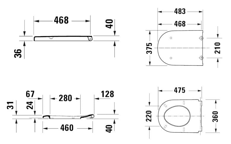 DURAVIT D-CODE WC sedadlo, Soft-Close, lesklá biela 0028590000 Technický nákres