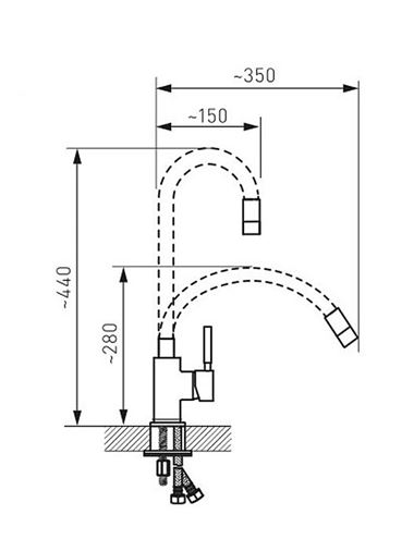 NOVASERVIS drezová batéria, s flexi ramienkom, čierna / nerez 70710,4C Technický nákres