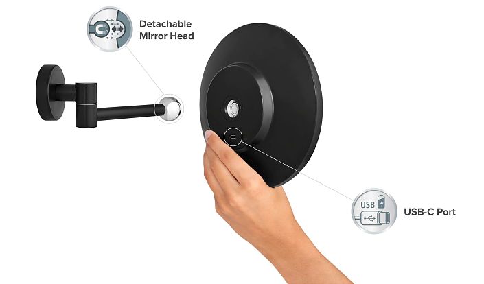 TESA VISIOON kozmetické zrkadlo 180 mm, zväčšovacie, s osvetlením, čierna 40612-00000-00 Obrázek - fotka