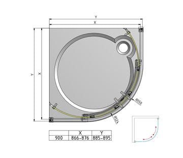 ROTH AMBIENT LINE AMR2N/900 sprchový kút 90x90 cm, R550, posuvné dvere, brillant/sklo transparent 624-9000000-00-02 Technický nákres