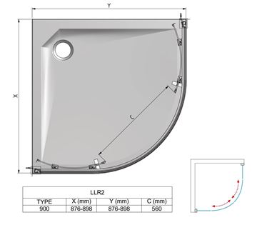 ROTH LEGA LINE LLR2/900 sprchový kút 90x90 cm, R550, posuvné dvere, brillant/sklo transparent 555-9000000-00-02 Technický nákres