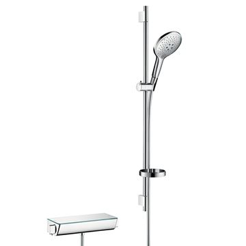 HANSGROHE RAINDANCE SELECT S 150 sprchový set s termostatickou batériou, ručná sprcha s 3 prúdmi, tyč, hadica, biela/chróm