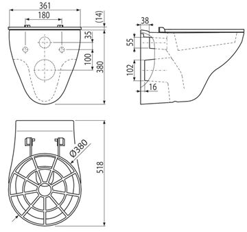 ALCA výlevka WS Aura 36,1 cm, s mriežkou WS AURA Technický nákres