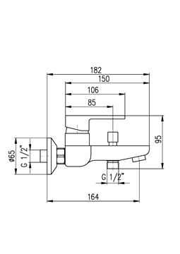 RAV SLEZÁK VERONA vaňová nástenná batéria, kartáčovaný metal grey VER454NMGK Technický nákres