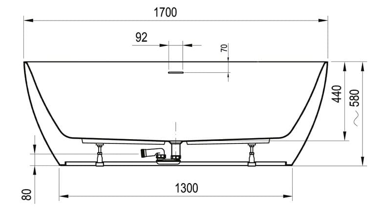 CONCEPT FREE WALL vaňa 170x87 cm, s nožičkami, akrylát CE31050000 Technický nákres