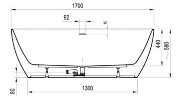 CONCEPT FREE WALL vaňa 170x87 cm, s nožičkami, akrylát CE31050000 Technický nákres