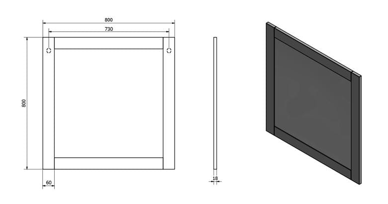 SAPHO FAVOLO zrkadlo 80x80 cm, matná biela FV080 Technický nákres