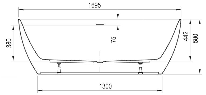 CONCEPT FREE voľne stojaca vaňa 169,5x77 cm, akrylát, snowwhite/white matt CD61850000 Technický nákres