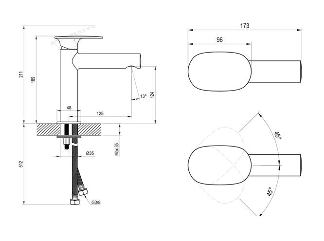 RAVAK SPRING SG 012.00CR umývadlová stojanková batéria, EcoFlow, lesklý chróm X070523 Technický nákres