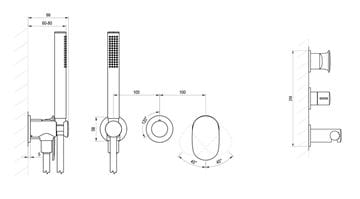 RAVAK SPRING SG 065.00CR.O2+S podomietková batéria, pre 2 spotrebiče, s telesom, so sprchovou súpravou, chróm X070534 Technický nákres