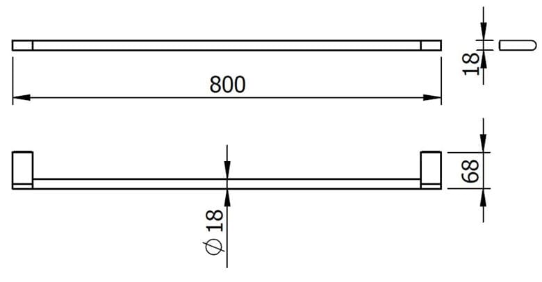 LANGBERGER LESINA držiak uteráka 800 mm, chróm 2129001B Technický nákres