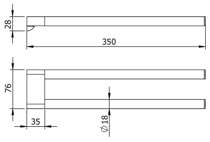 LANGBERGER LESINA držiak uterákov 350 mm, dvojramenný, chróm 2129008A Technický nákres