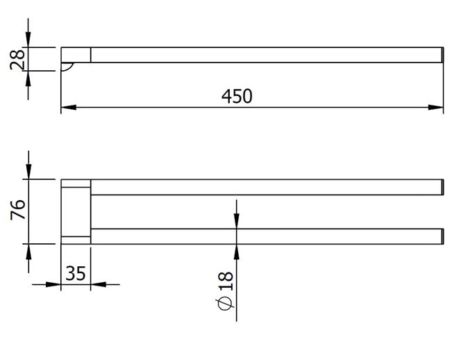LANGBERGER LESINA držiak uterákov 450 mm, dvojramenný, chróm 2129008B Technický nákres