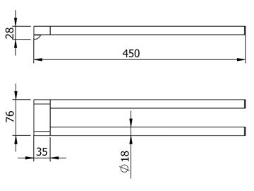 LANGBERGER LESINA držiak uterákov 450 mm, dvojramenný, chróm 2129008B Technický nákres