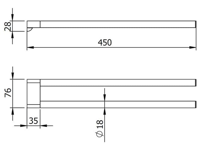 LANGBERGER LESINA držiak uterákov 450 mm, dvojramenný, matná čierna 2129008B-BP Technický nákres