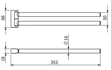 LANGBERGER LESINA držiak uterákov 350 mm, dvojramenný, otočný, chróm 2129008C Technický nákres